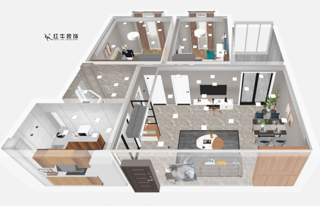 刘晓芳_青桐园12-1507-92㎡-现代风格_立体鸟瞰图